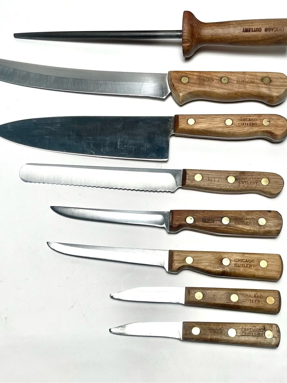 Vintage Chicago Cutlery 10 Piece Kitchen Knife, Fork & Block Set Walnut USA